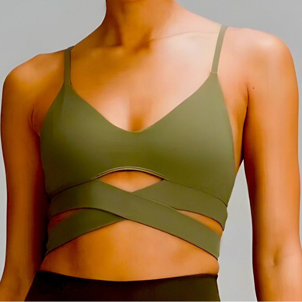 NWT Lululemon Still Now Sports Bra, Olive Green Sz 12